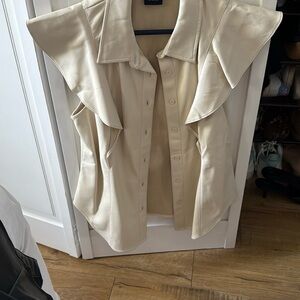Elegant Cream Vegan Leather Sleeveless Blouse